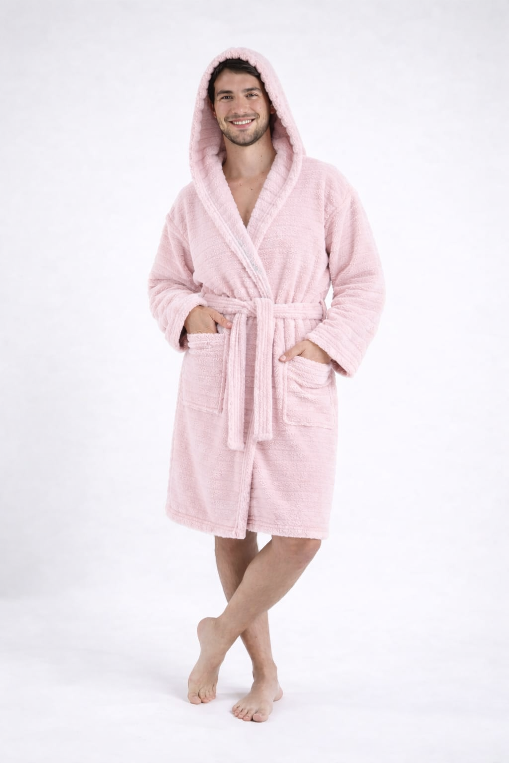 Erkek Pudra Soft Dream Kapüşonlu Sabahlık