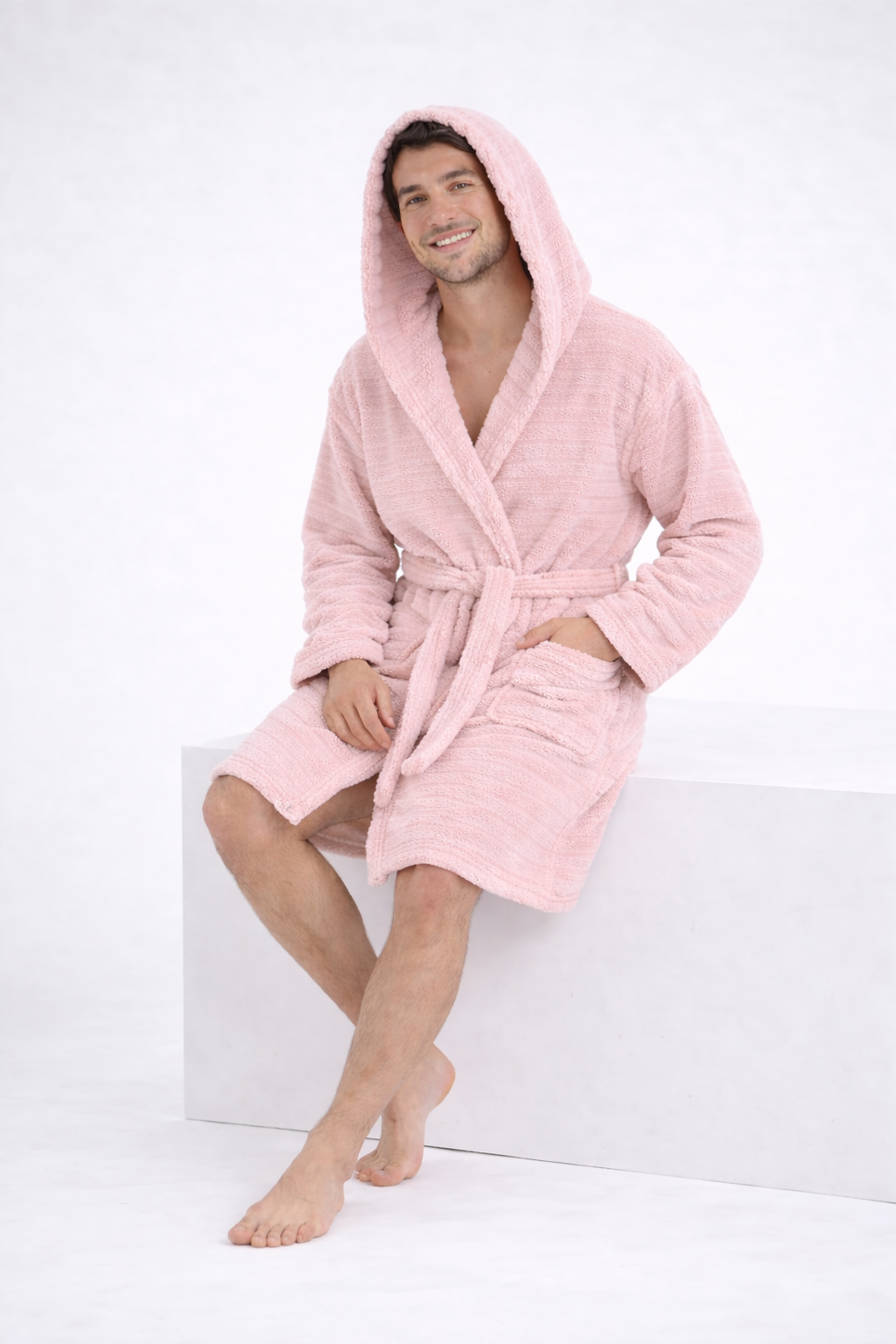 Erkek Pudra Soft Dream Kapüşonlu Sabahlık