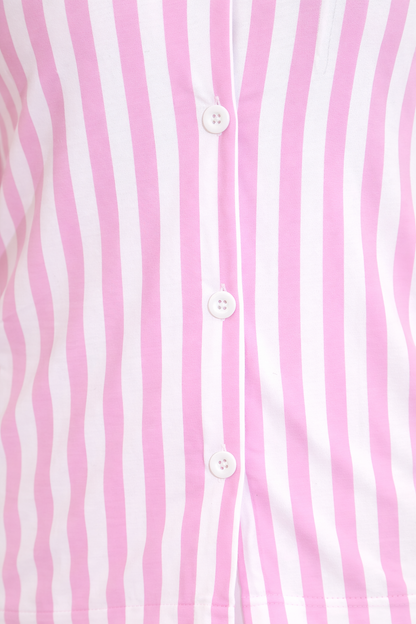 Pembe Çizgili Kısa Kol Gömlek Yaka Pijama Takımı