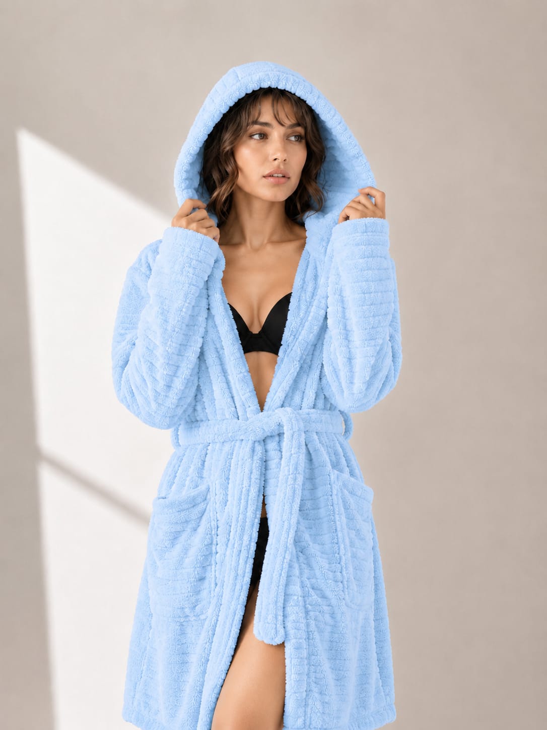 Kadın Mavi Soft Dream Kapüşonlu Sabahlık