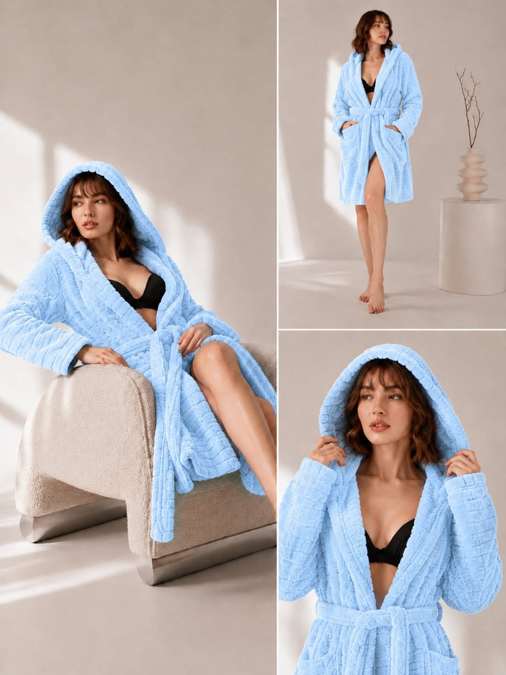 Kadın Mavi Soft Dream Kapüşonlu Sabahlık