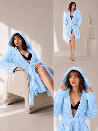 Kadın Mavi Soft Dream Kapüşonlu Sabahlık