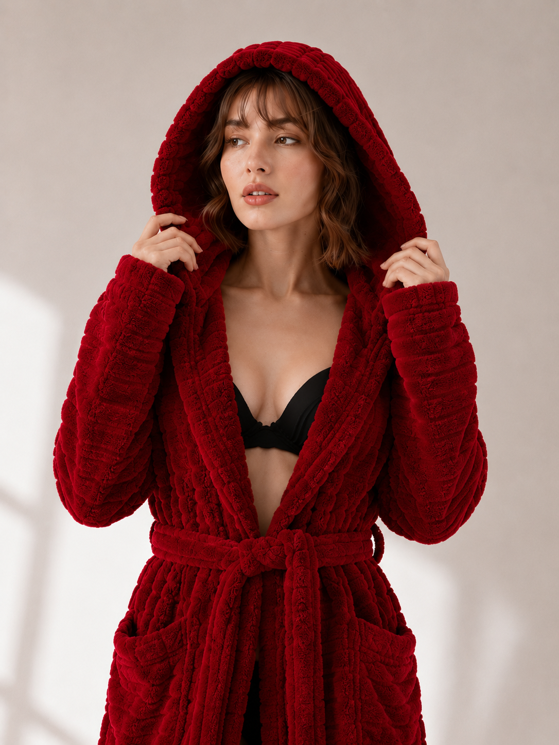 Kadın Bordo Soft Dream Kapüşonlu Sabahlık