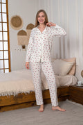 Kadın Cherry Uzun Kol Gömlek Yaka Pijama Takımı