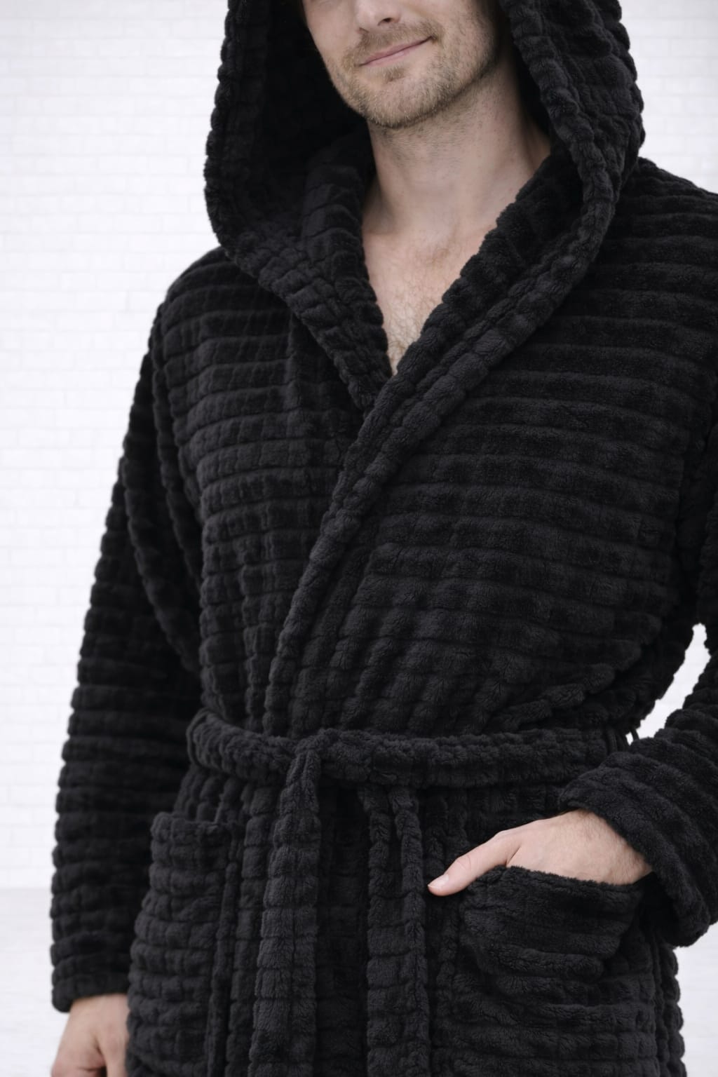 Erkek Siyah Soft Dream Kapüşonlu Sabahlık