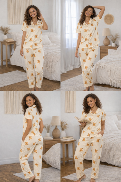 Teddy Kısa Kol Gömlek Yaka Pijama Takımı