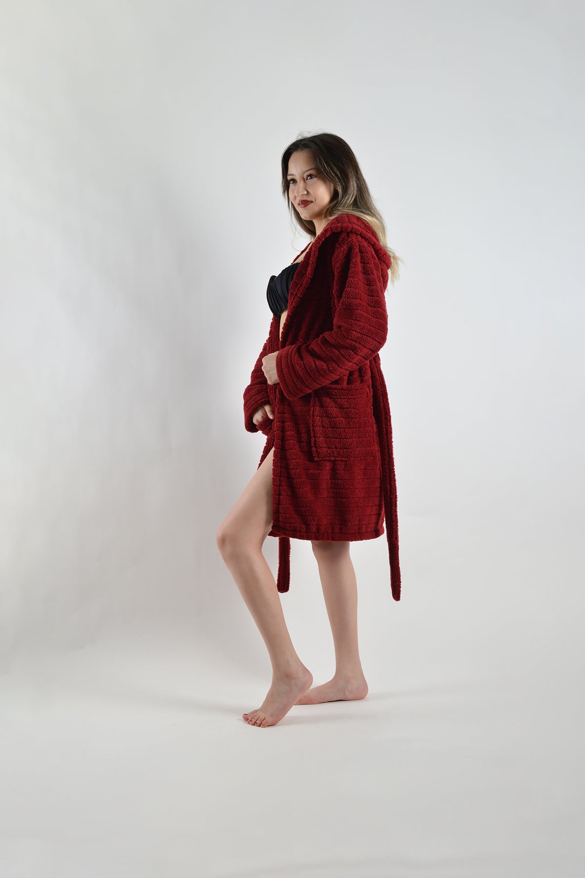 Kadın Bordo Soft Dream Kapüşonlu Sabahlık