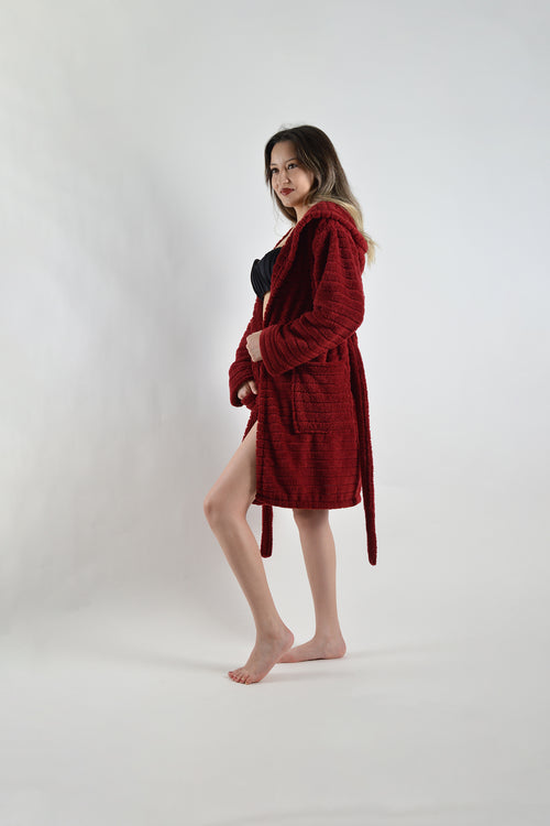 Kadın Bordo Soft Dream Kapüşonlu Sabahlık