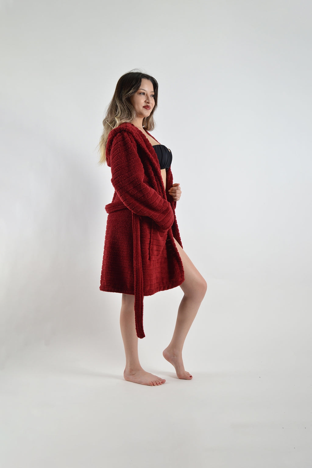Kadın Bordo Soft Dream Kapüşonlu Sabahlık
