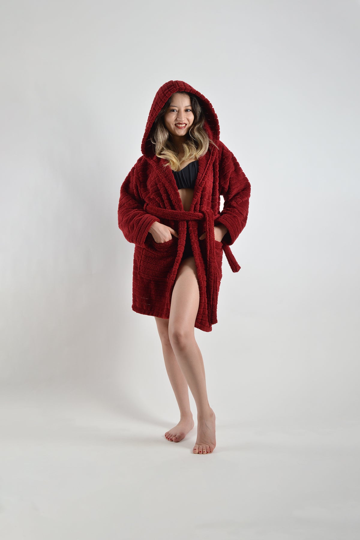 Kadın Bordo Soft Dream Kapüşonlu Sabahlık