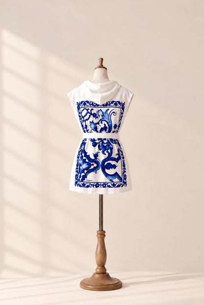 Maiolica Blue plaj elbisesi arka görünüm - manken